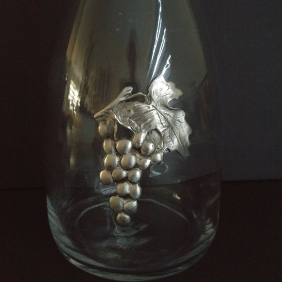 Vintage Bormioli Rocco Glass Bottle Carafe Pewter Grape Motif Italy Wine Bar 1L - Picture 7 of 7